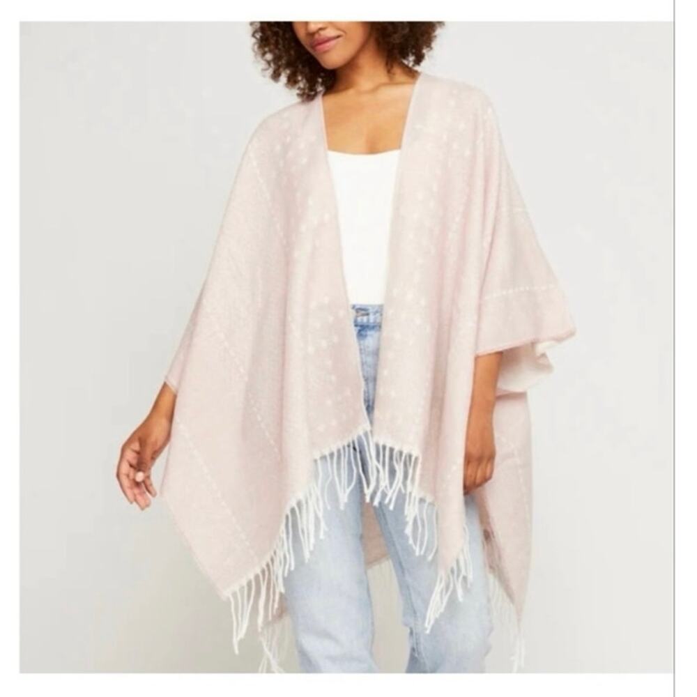 NWT GENTLE FAWN Women's M L Hermosa Kimono Pink Fringe Soft Wrap Throw Sweater